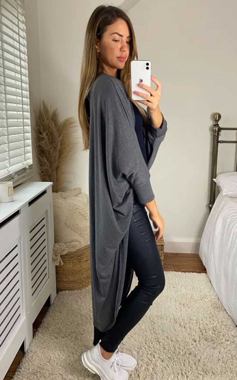 Knitwear * | Best Sale Aftershock London Kimono Cardigan In Charcoal