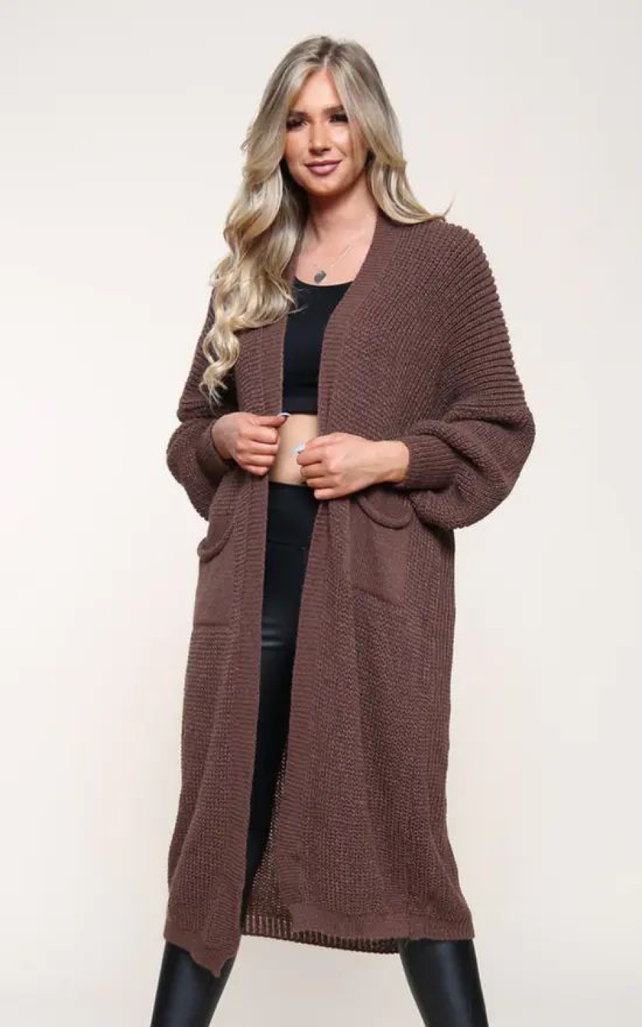 Knitwear * | New Gigiland Uk Brown Bell Sleeve Oversized Longline Cardigan