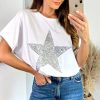 Tops * | Buy Hoxton Gal Sequin Star T Shirt Relaxed Fit In White