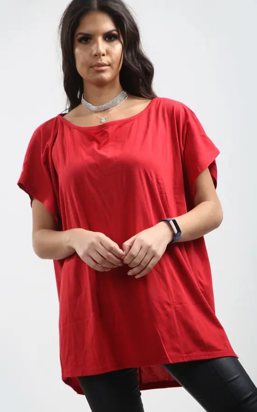 Tops * | Deals Oops Fashion Kelly Oversized High Low Tshirt In Red