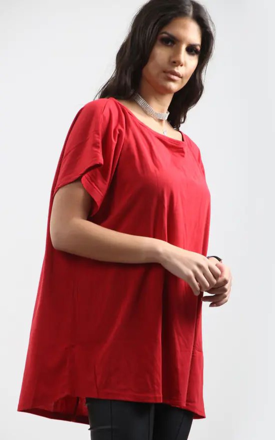 Tops * | Deals Oops Fashion Kelly Oversized High Low Tshirt In Red