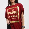 Tops * | Coupon Oops Fashion Maisie Wine Oversized Tshirt With Gold Foil Paris Slogan