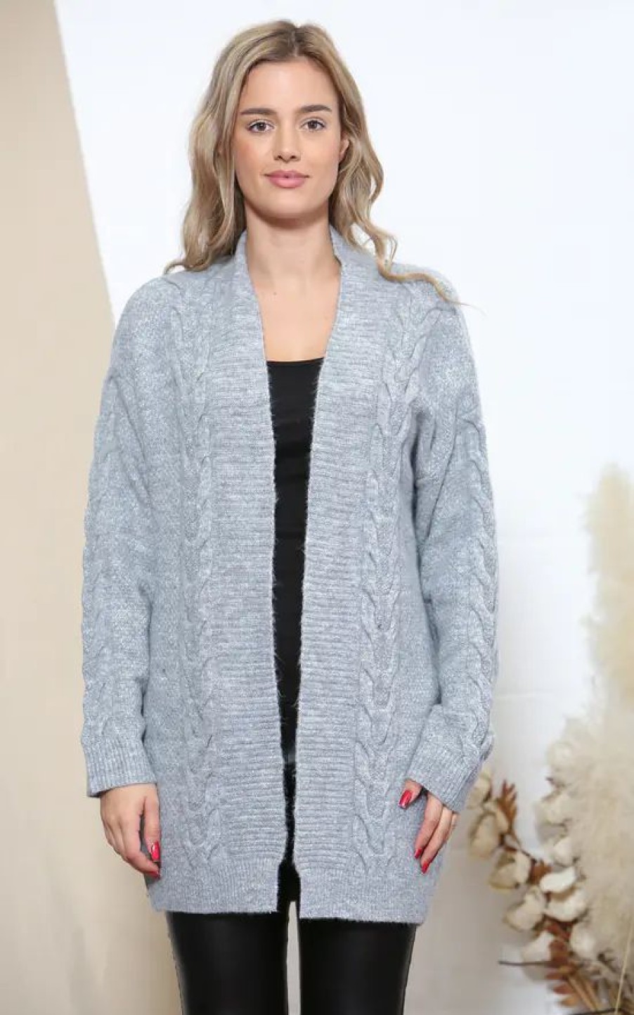 Knitwear * | Flash Sale Lucy Sparks Grey Cable Knit Cardigan