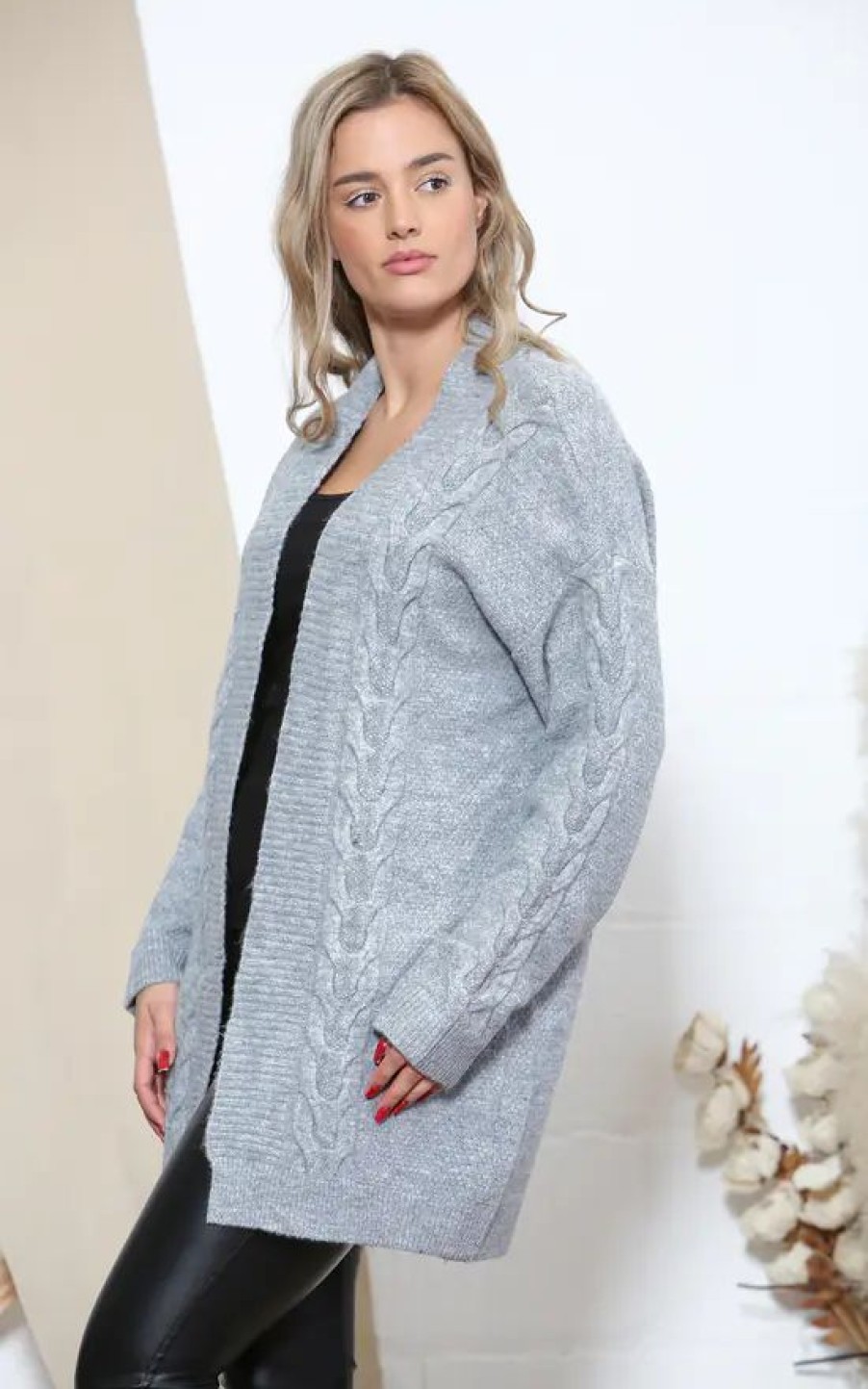 Knitwear * | Flash Sale Lucy Sparks Grey Cable Knit Cardigan