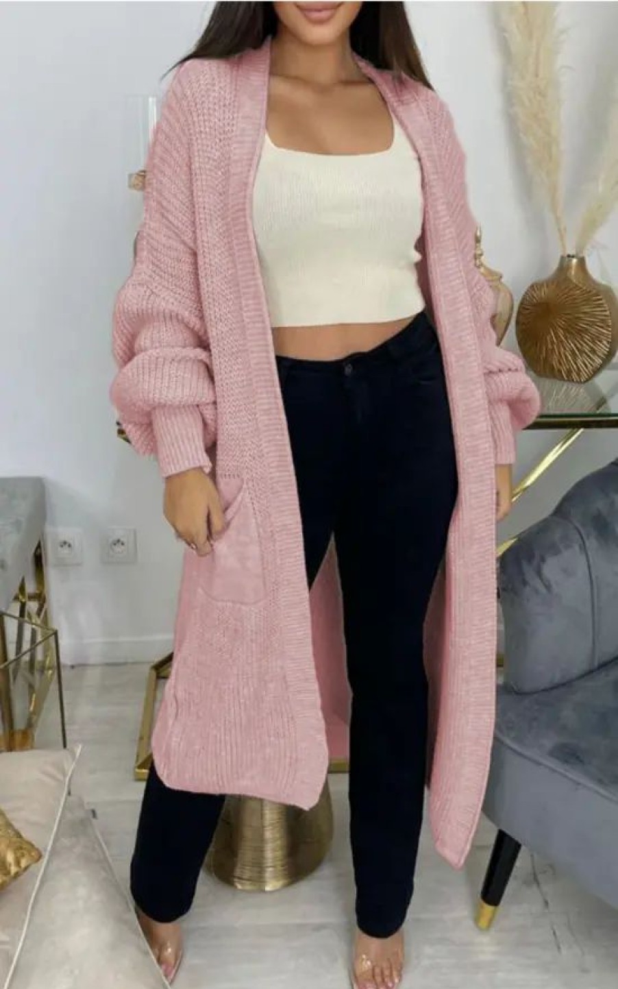 Knitwear * | Best Deal Gigiland Uk Pink Bell Sleeve Oversized Longline Cardigan