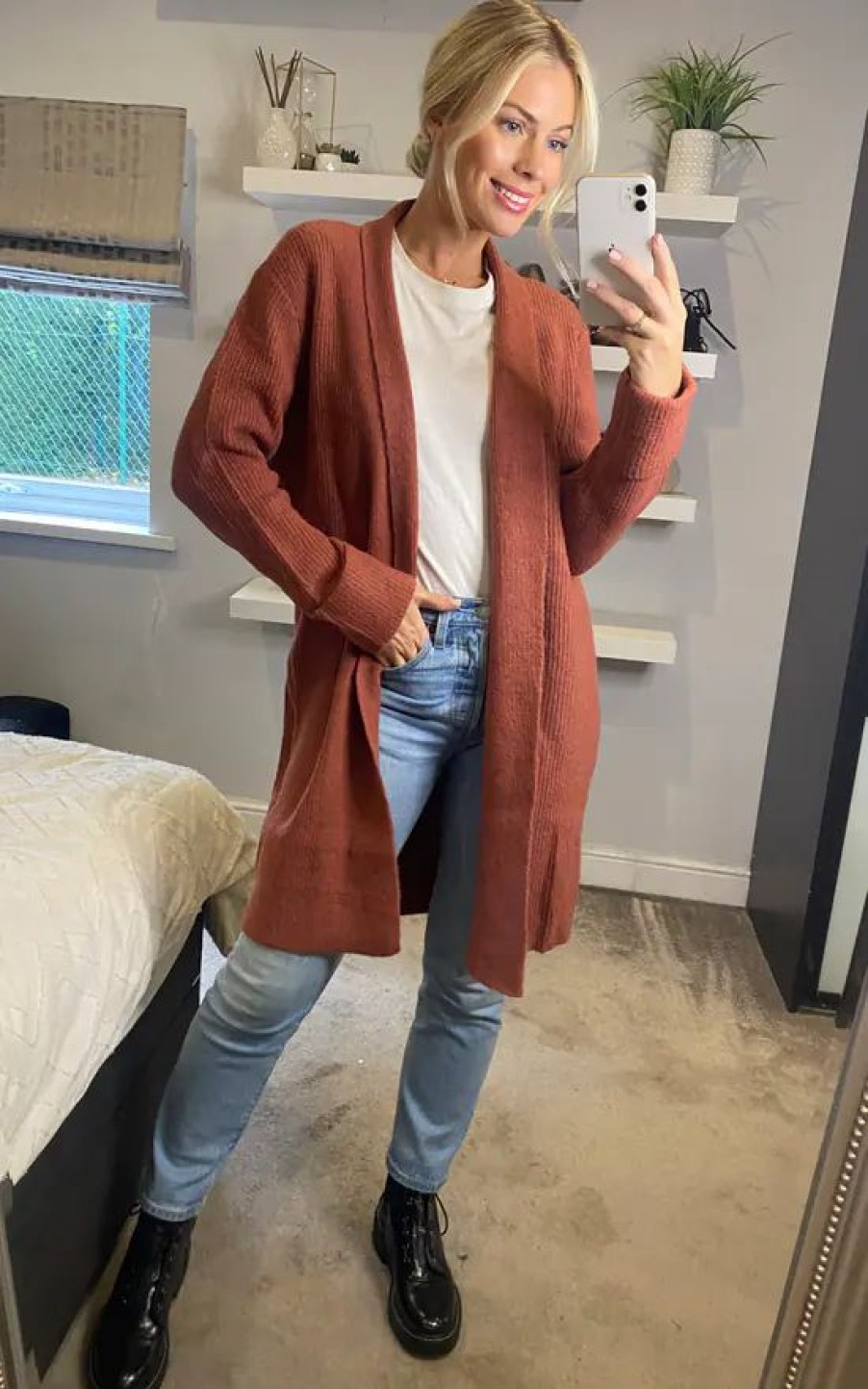 Knitwear * | Best Reviews Of Yumi Knitted Long Cardigan In Rust