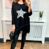 Tops * | Buy Hoxton Gal Oversized Star Print Sequin Top In Black