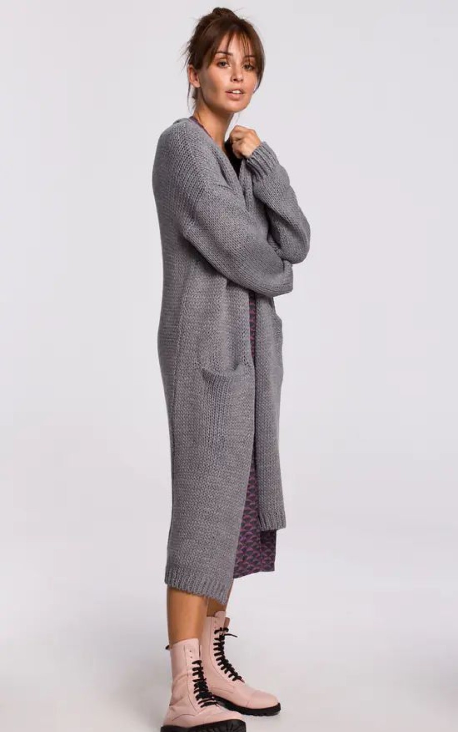 Knitwear * | New Moe Long Oversized Cardigan With Pockets In Grey