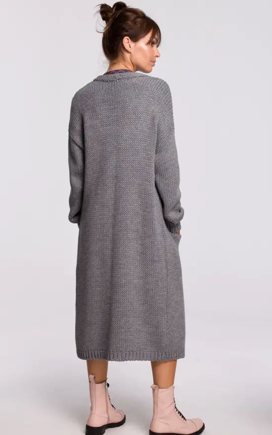 Knitwear * | New Moe Long Oversized Cardigan With Pockets In Grey