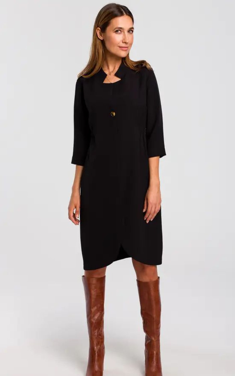 Dresses * | Hot Sale Moe 3/4 Sleeve Shirt Dress In Black