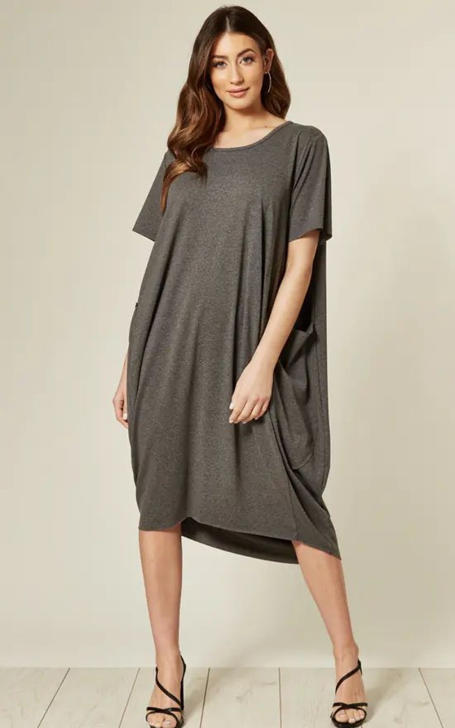 Dresses * | Coupon Aftershock London Oversized Midi Dress With Pockets In Charcoal