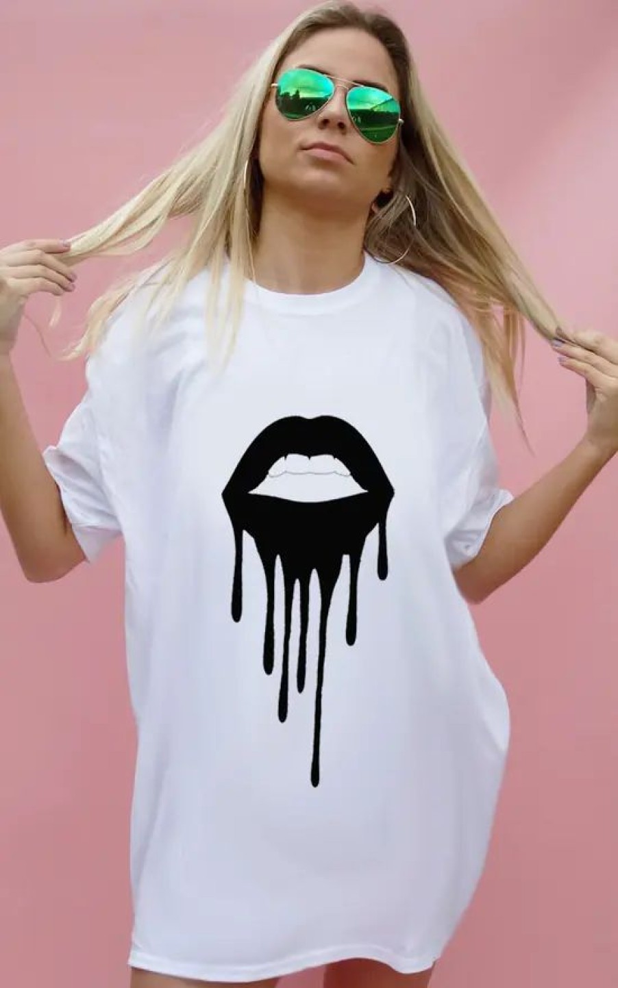 Tops * | Cheapest Sade Farrell Black Drip Lip Tee