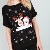 Tops * | Buy Oops Fashion Black Christmas T Shirt In Santa'S Helper Print