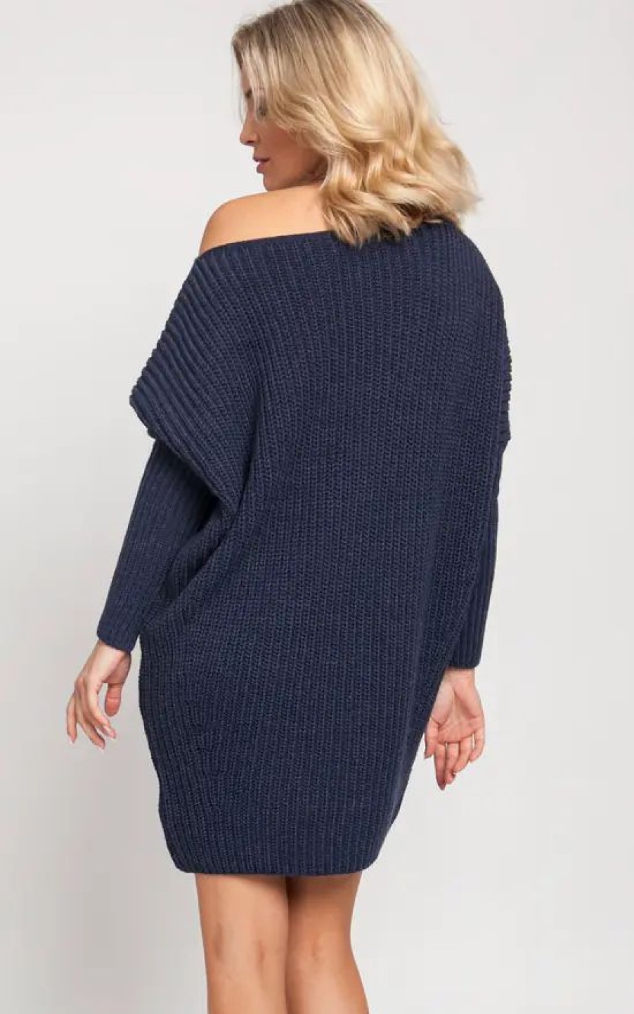 Dresses * | Budget Mkm Knitwear Design Oversized Jumper Dress In Navy Blue