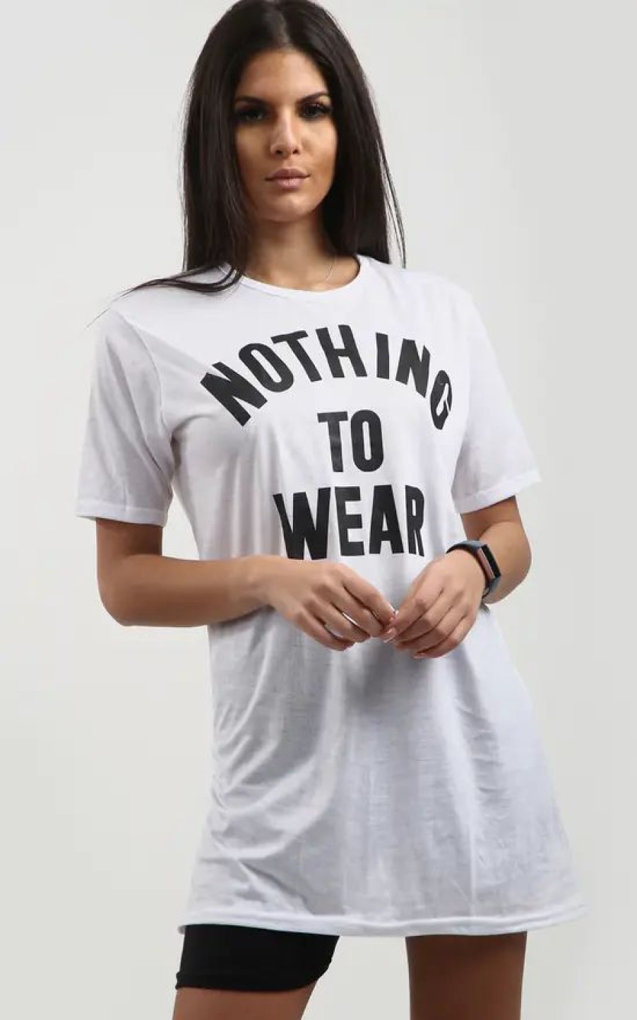 Tops * | New Oops Fashion Toya White Oversized Tshirt With Nothing To Wear Slogan