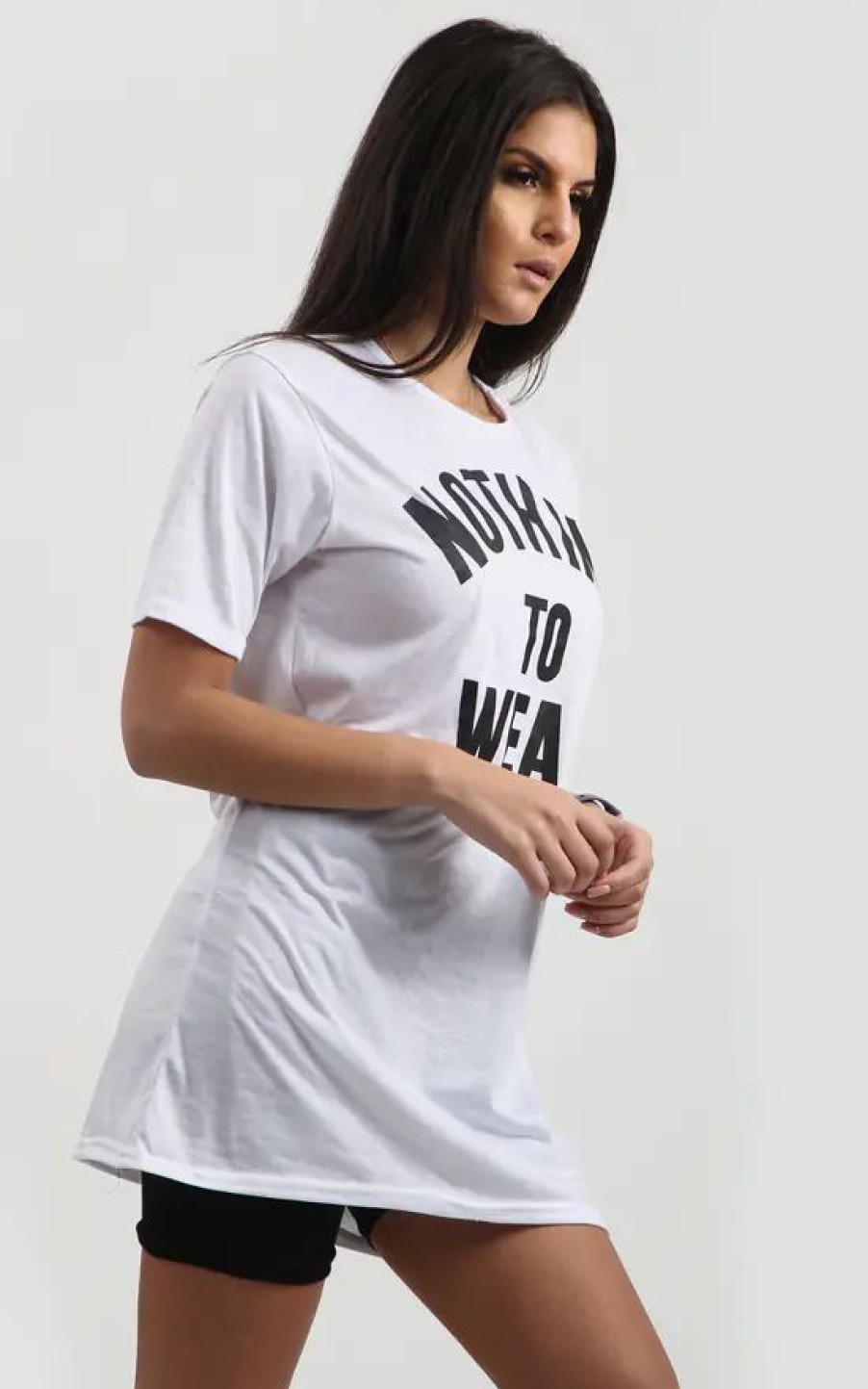 Tops * | New Oops Fashion Toya White Oversized Tshirt With Nothing To Wear Slogan