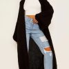 Knitwear * | Buy De La Creme Fashions Black Balloon Sleeve Knitted Open Front Long Cardigan