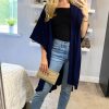 Knitwear * | Best Pirce Malissa J Collection Rib Tie Waist Wrap Cardigan In Navy