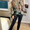 Tops * | Coupon Cameo Rose Printed Blouse With Shirred High Neck And Balloon Hem