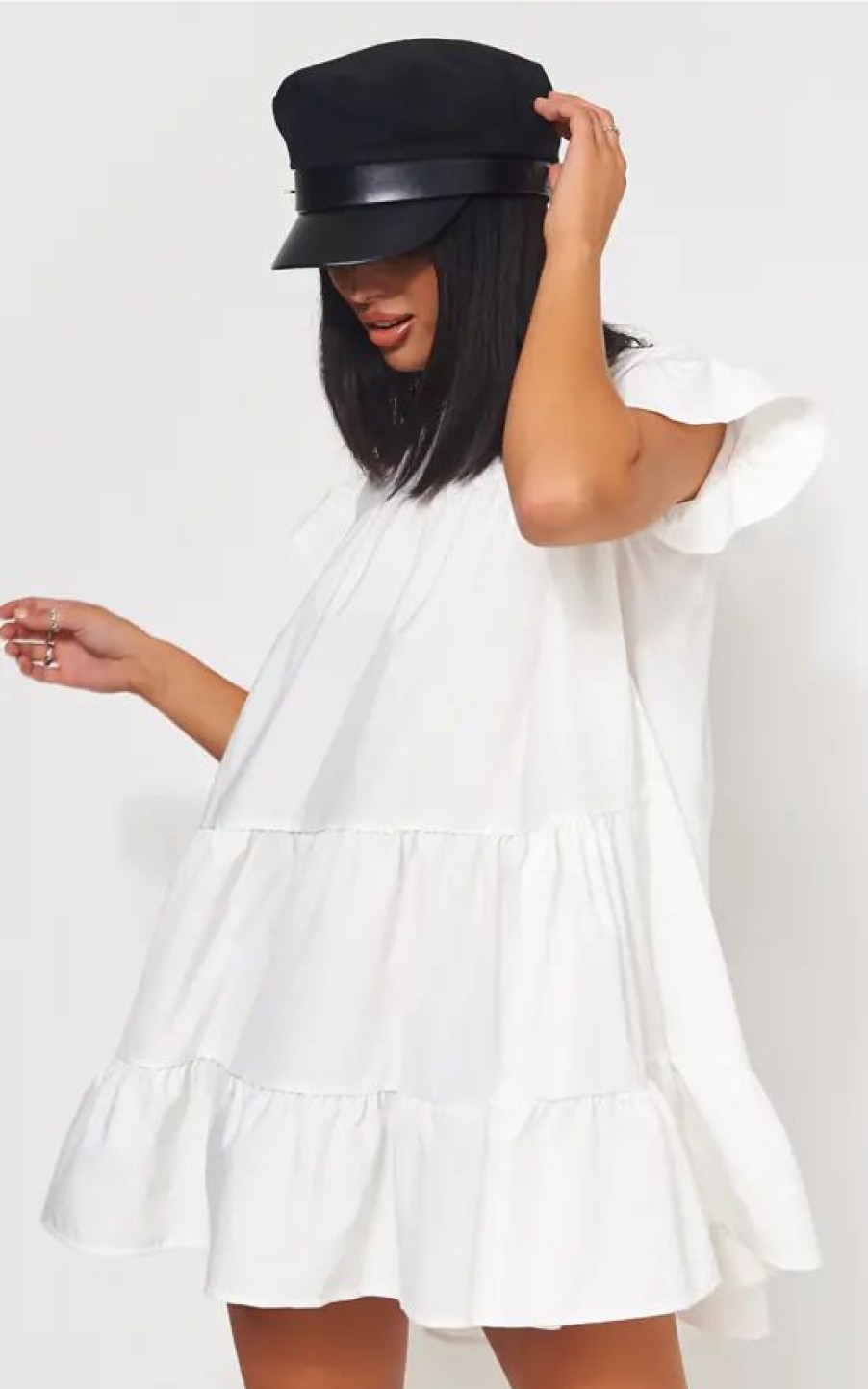 Dresses * | Promo The Fashion Bible Luca Petite White Frill Smock Dress