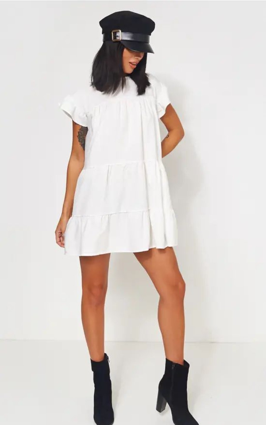 Dresses * | Promo The Fashion Bible Luca Petite White Frill Smock Dress