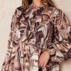 Tops * | Buy Jenerique Oversize Bowl Neck Blouse In Beige/Brown Abstract Print