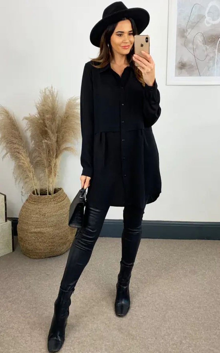 Tops * | Outlet Hoxton Gal Oversized Long Sleeve Relaxed Fit Shirt In Black