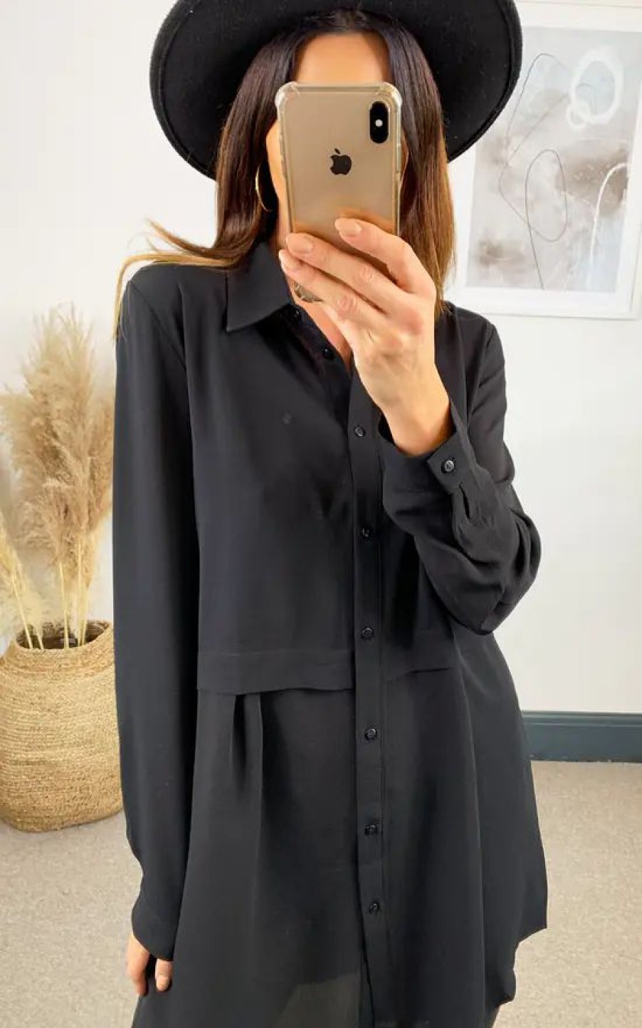 Tops * | Outlet Hoxton Gal Oversized Long Sleeve Relaxed Fit Shirt In Black