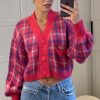 Knitwear * | Budget Liquorish Check V Neck Button Down Cardigan In Pink