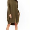 Dresses * | Flash Sale Awama Olive Loose Dress With Big Pockets