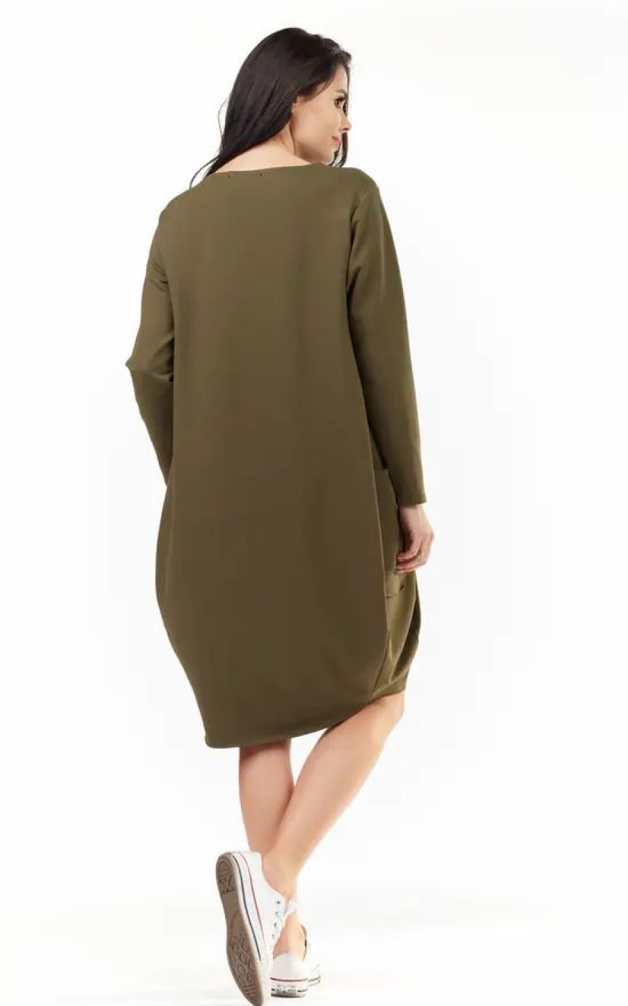 Dresses * | Flash Sale Awama Olive Loose Dress With Big Pockets