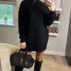 Dresses * | Outlet Cy Boutique Sequin Embellished Full Sleeves Jumper Dress In Black