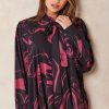 Tops * | Flash Sale Jenerique Oversize Bowl Neck Blouse In Red Print