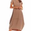 Dresses * | Best Sale Awama Short Sleeve Midi Dress With Wide Hem In Beige