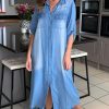 Dresses * | Best Reviews Of Hoxton Gal Denim Midi Dress With Pocket Details