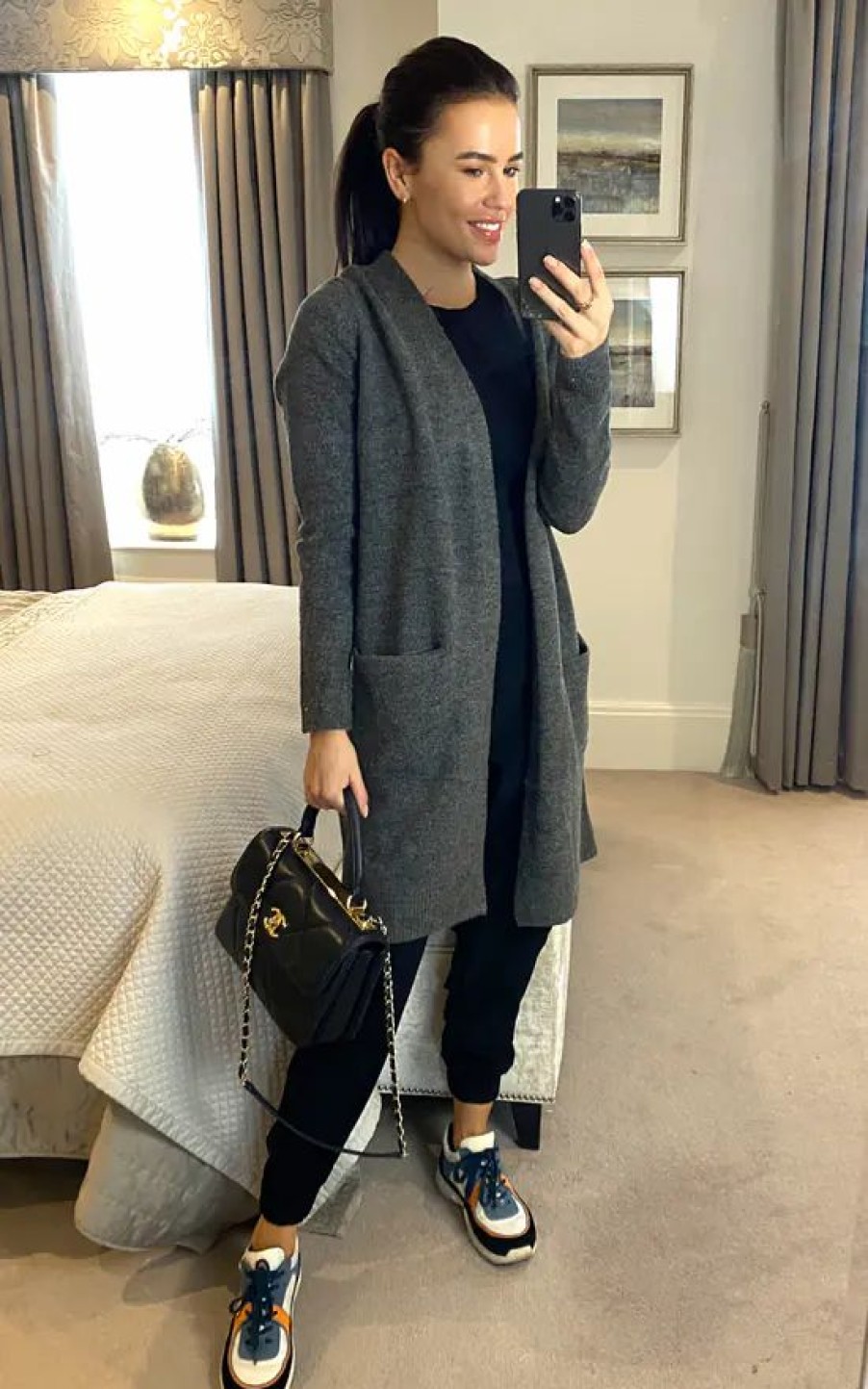 Knitwear * | Hot Sale Pieces Long Sleeve Knitted Longline Cardigan In Dark Grey