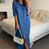 Dresses * | Wholesale Hoxton Gal Oversized Denim Shirt Dove Dress