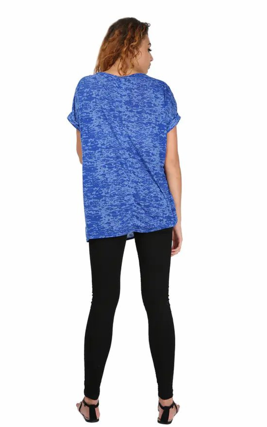 Tops * | Discount Oops Fashion Sarah V Neck Turn Up Sleeve T Shirt In Royal Blue