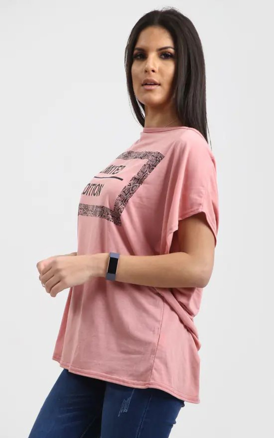 Tops * | Budget Oops Fashion Sofia Batwing Slogan Printed T Shirt In Rose Pink