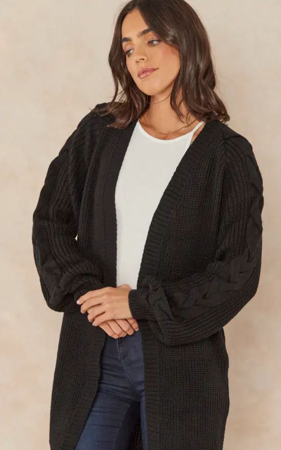 Knitwear * | Wholesale Jenerique Twist Longline Oversize Cardigan In Black