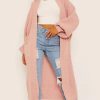 Knitwear * | New De La Creme Fashions Pink Balloon Sleeve Knitted Open Front Long Cardigan