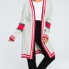 Knitwear * | Best Deal Moe Grey Loose Red Trim Long Cardigan