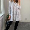 Dresses * | Cheap Cy Boutique Oversized Shirt Dress With Bow In White And Black Leaf Print