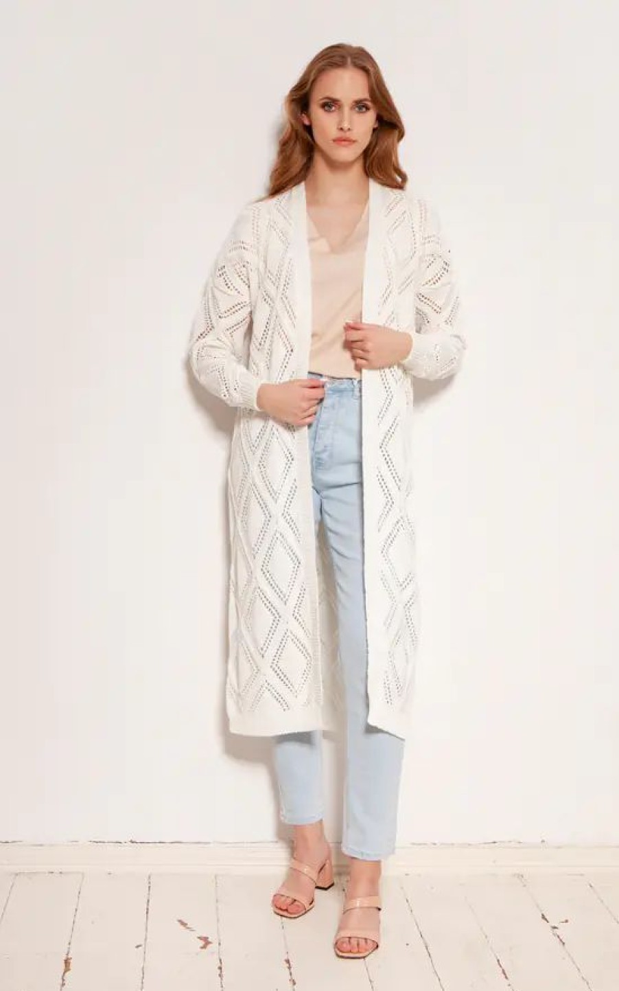 Knitwear * | Best Sale Lanti Long Cardigan With Open Front In Ecru