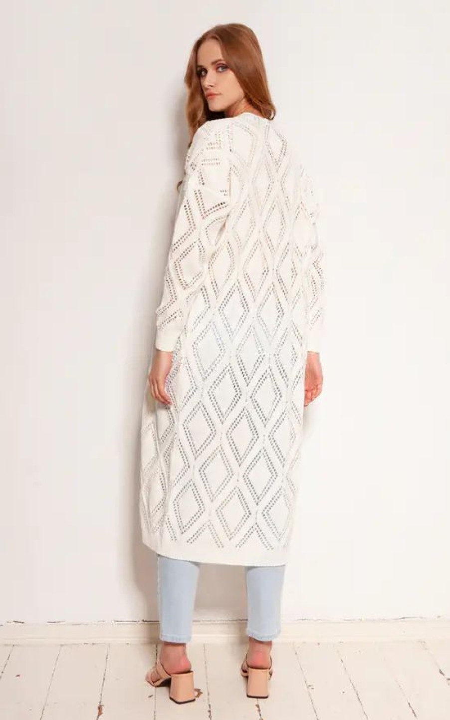 Knitwear * | Best Sale Lanti Long Cardigan With Open Front In Ecru