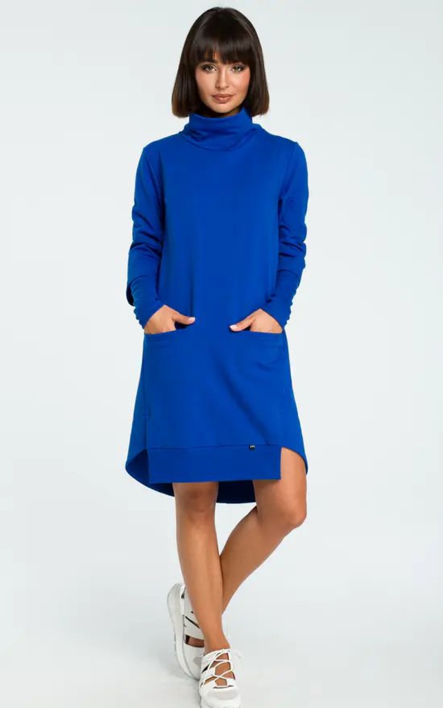 Dresses * | Best Reviews Of Moe Royal Blue High Neck Long Sleeve Dress