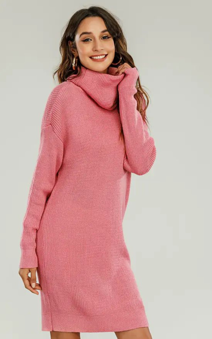 Dresses * | Promo Fs Collection Roll Neck Jumper Dress In Milk Pink