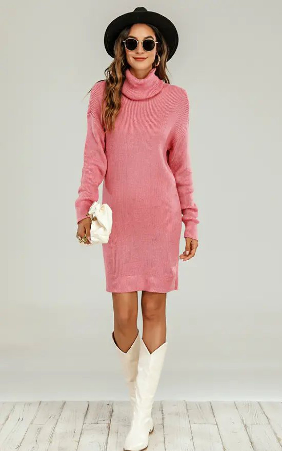 Dresses * | Promo Fs Collection Roll Neck Jumper Dress In Milk Pink