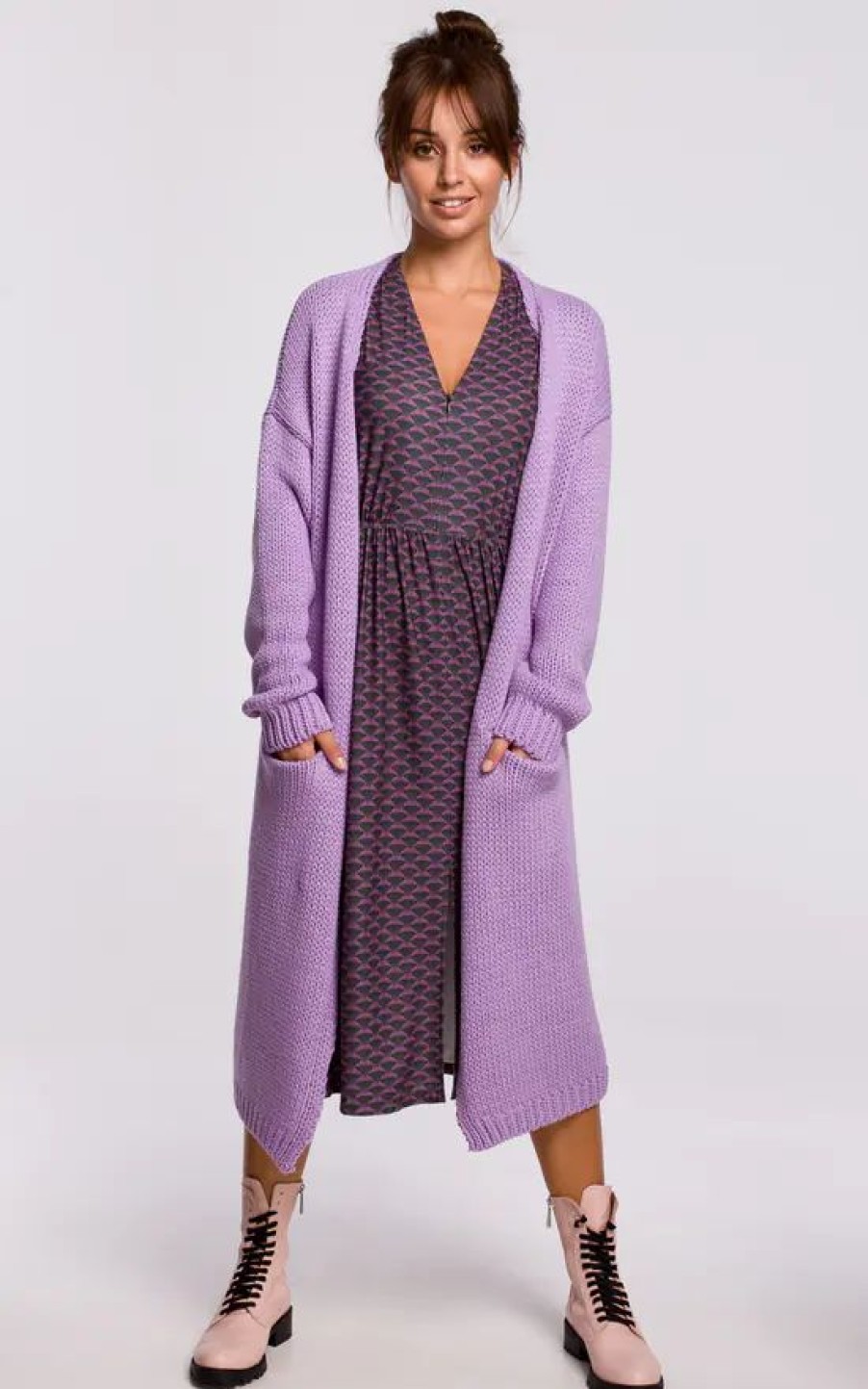 Knitwear * | Promo Moe Long Oversized Cardigan With Pockets In Violet