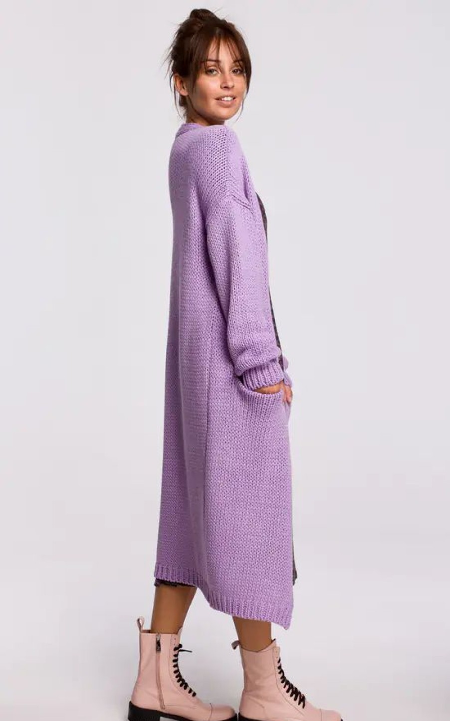 Knitwear * | Promo Moe Long Oversized Cardigan With Pockets In Violet